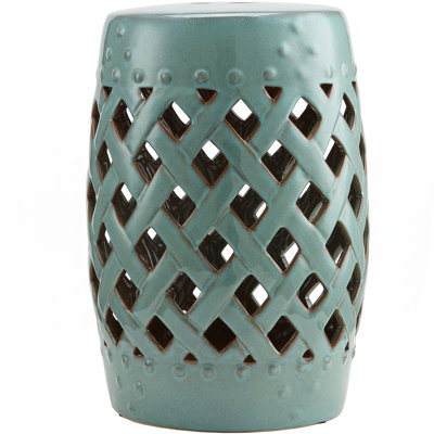 13" X 18" Ceramic Garden Stool With Woven Lattice Design & Glazed Strong Materials Decorative End Table, Antique Blue