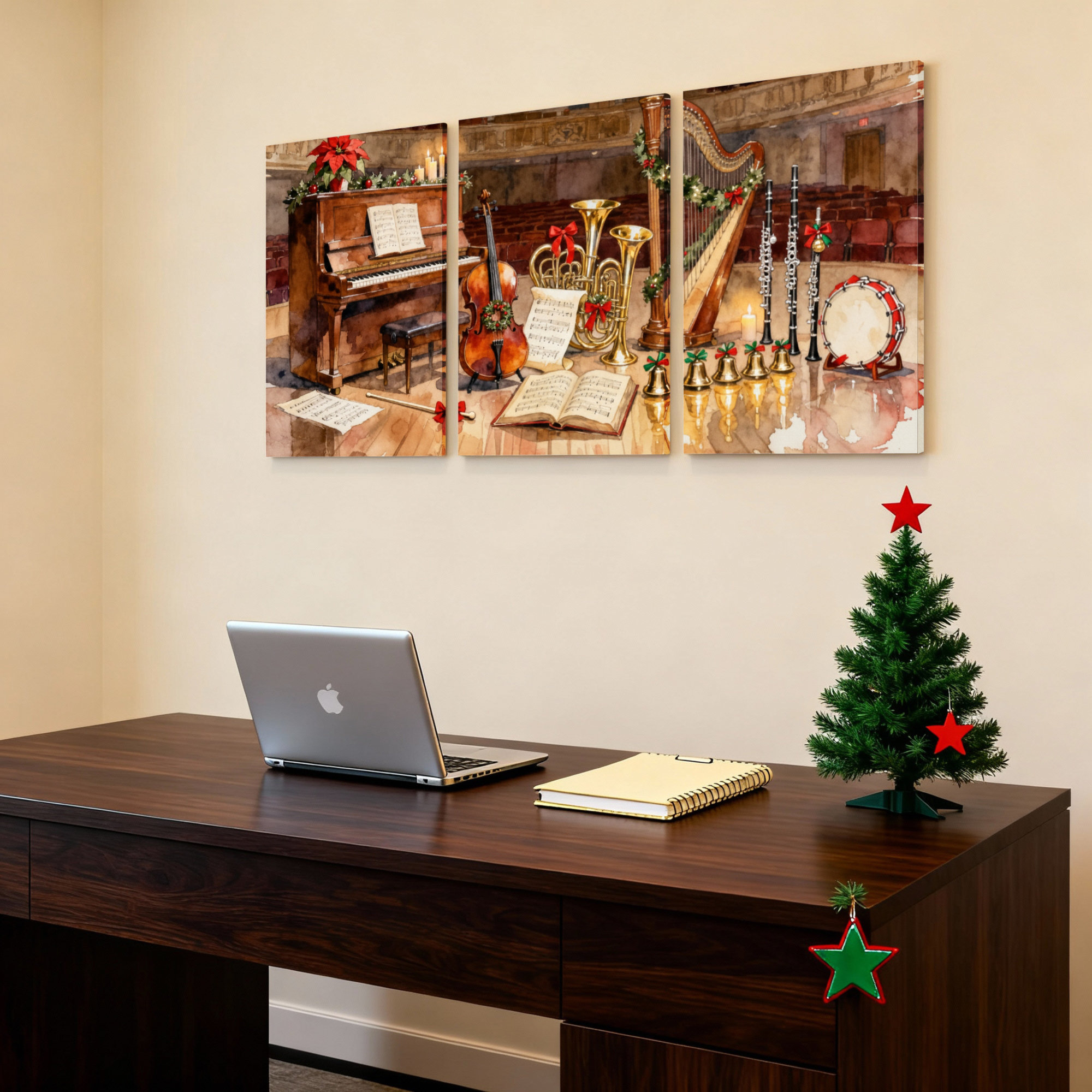 Winston Porter Christmas Music Instruments Canvas Wrapped Wall Art Oil ...