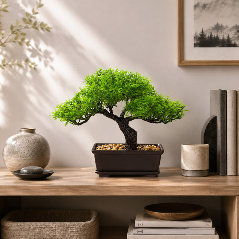 8" Artificial Bonsai Tree with Pebble Base