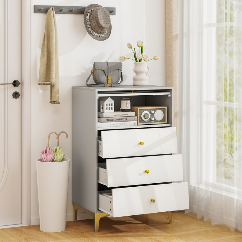 Commode 3 tiroirs avec commode 3 tiroirs et porte en verre cannelée