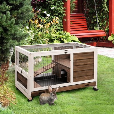 Bois brun, avec du bois et un accès facile pour le nettoyage, roues de peinture pratiques pour lapin, brun, à nettoyer