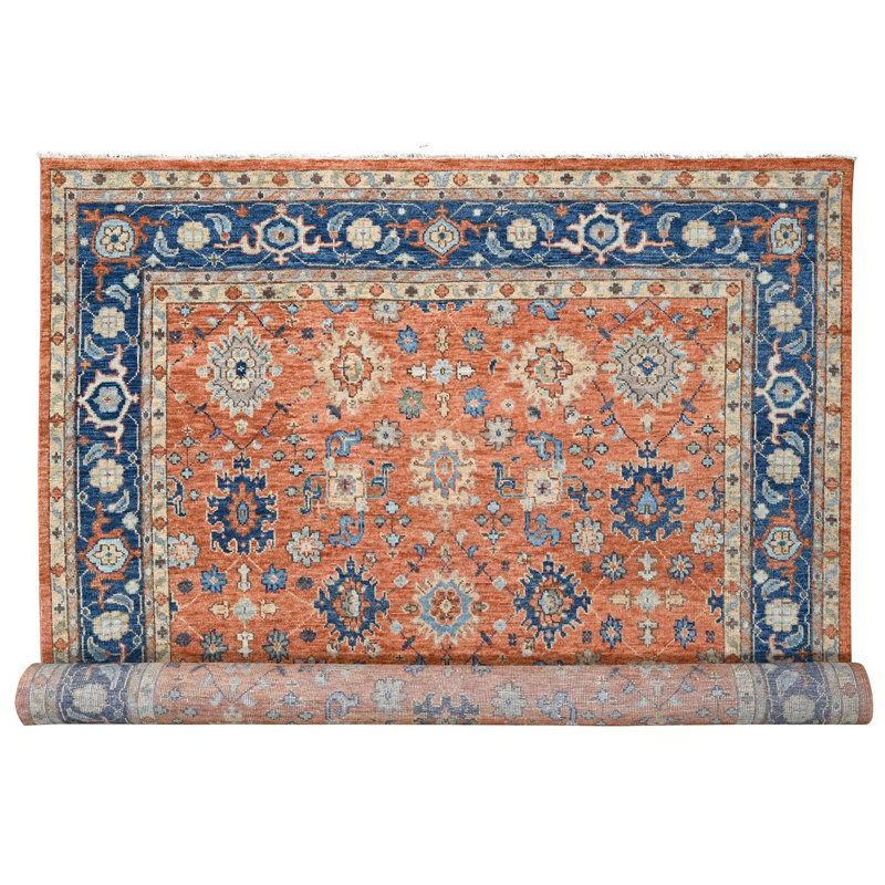 Tapis oriental rectangulaire en laine orange noué à la main 12 pi 0 po x 17 pi 10 po - MOA10284467