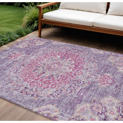 Tapis d'intérieur lavable à motif floral 9 pi x 12 pi mauve