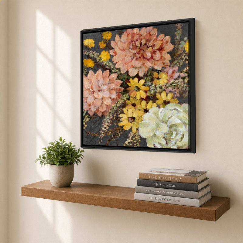 «Daises and Dahlias on Black» par Lanie Loreth - impression sur toile