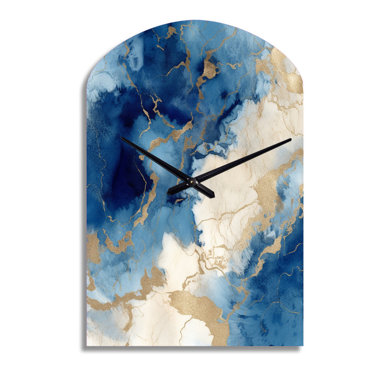 Blue and Gold Marble Clouds X - Fractals, horloges murales asymétriques en métal, Moyenne