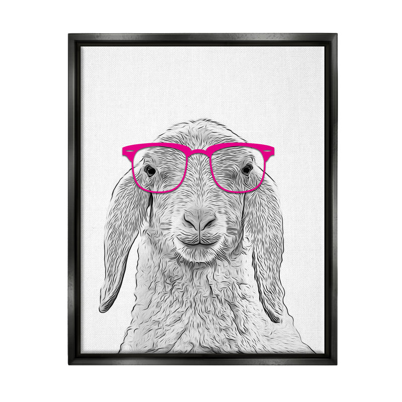«Trinx Farmhouse Sheep Pink Glasses» par Annalisa Latella, H 21 po x l 17 po x P 1,7 po, Cadre flottant noir de jais