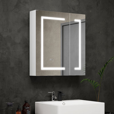 Ayyash 2 Door LED Bathroom Mirror,60 Wx 65 H cm Cabinet with 5 Shelves