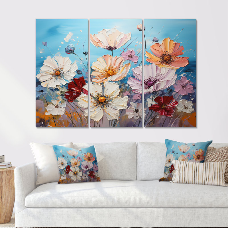 «White Blue Wildflowers», ensemble d'art sur toile, H 28 po x l 36 po x P 1 po
