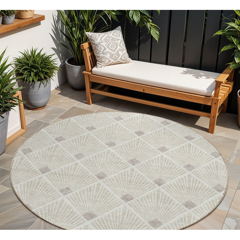 Tapis intérieur / extérieur rond lavable beige et ivoire HomeRoots 8 pi