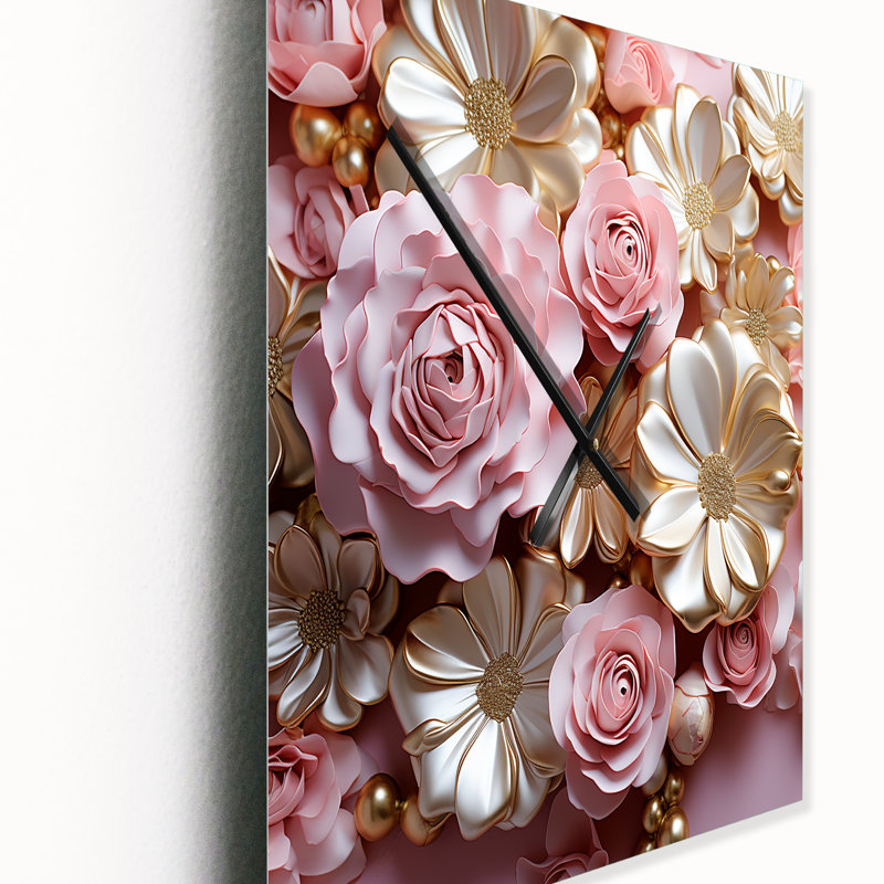 Tender Light Pink Liquid Flower Art - Abstract Shapes Modern Wall Clock, Extra Large