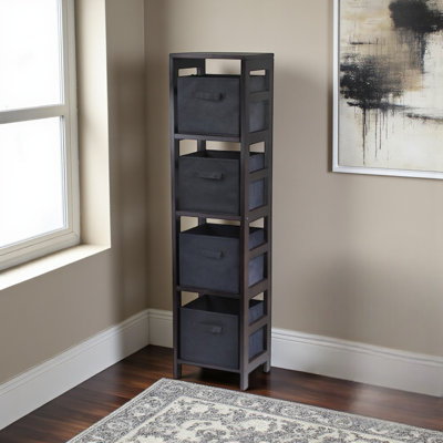 Irmfriede Espresso 5-Piece Narrow Storage Shelf with Four Foldable Fabric Baskets