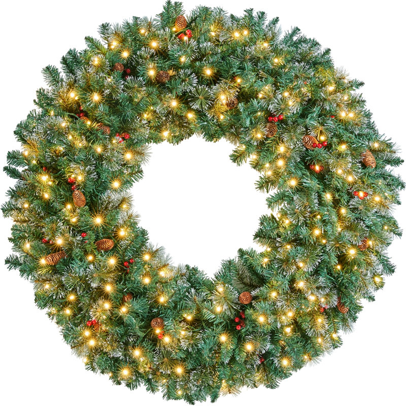 Couronne de Noël artificielle givrée pré-éclairée, 48 po