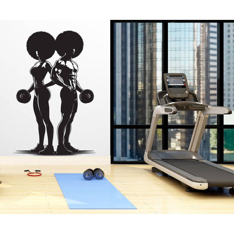Décalcomanie murale Couple Afro Gym, H 53 po x l 35 po