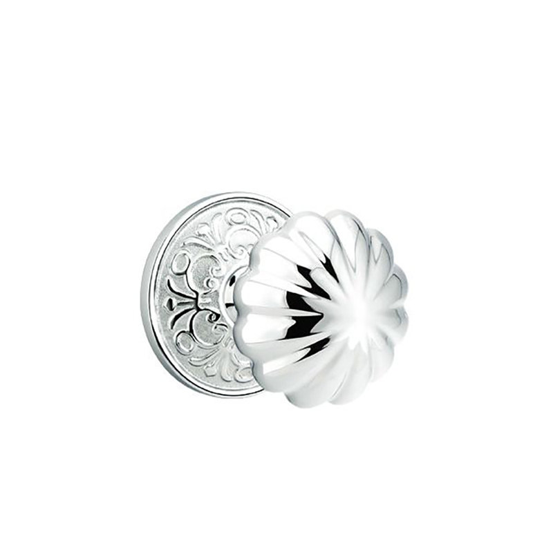 Ensemble de boutons d'intimité Emtek avec rosette et bouton Melon Lancaster, Chrome brillant
