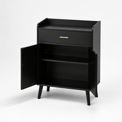 Versatile Farmhouse Kitchen Storage Cabinet Sideboard Buffet with 1 Drawer & 2 Doors, Freestanding Storage Cabinet with Solid Wood Feet for Kitchen, D