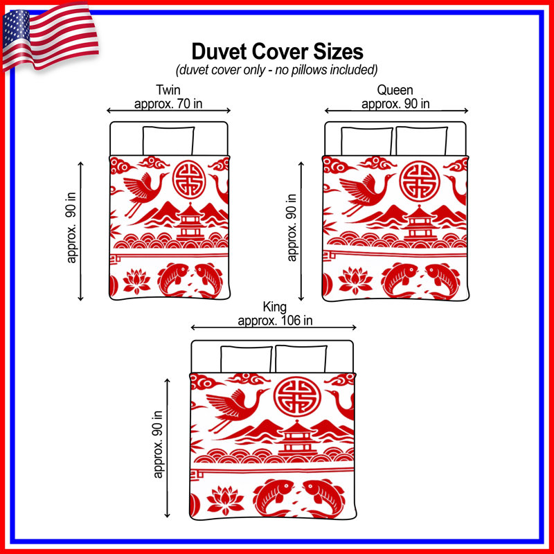 Housses de couette rouges à motif asiatique, King