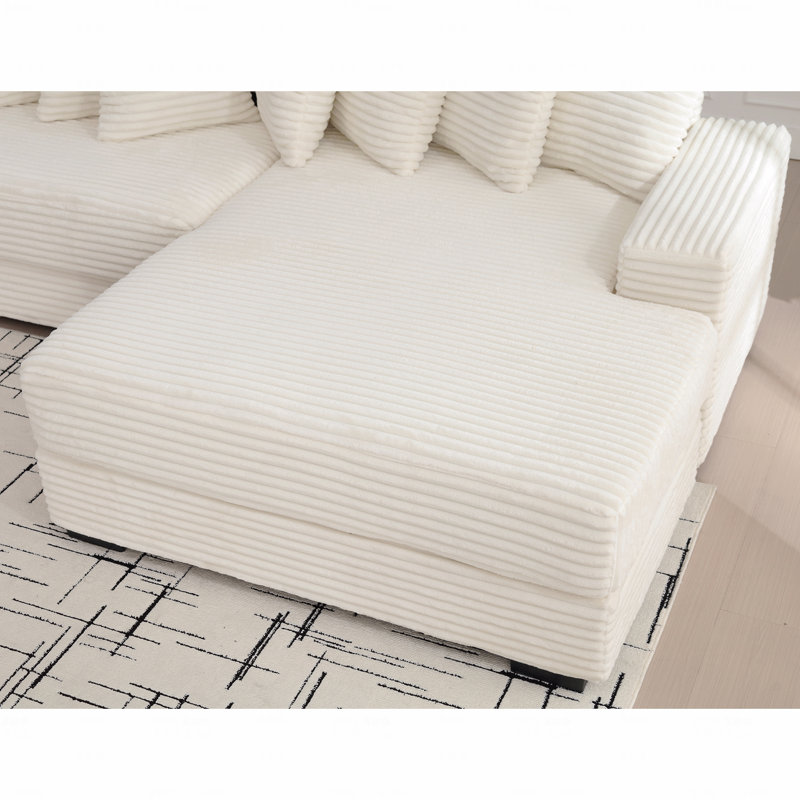 Canapés surdimensionnés en deux pièces, canapé modulaire en L, tissu d'ameublement en velours côtelé, méridienne droite, avec accoudoirs, huit coussins décoratifs, canapé d'angle