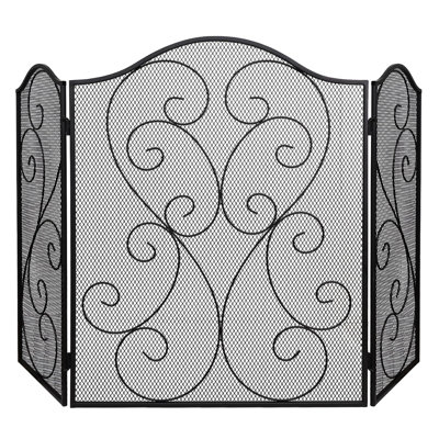 Fireplace Screen, 3 Panel 48" x 30" Fireplace Cover for Living Room, Decorative Wrought Iron Fire Place Gate for Brick Fireplace