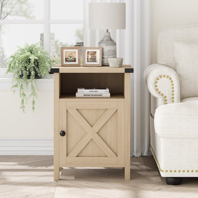 Farmhouse Nairoby Nightstand, End Table, End Tables with Barn Door and Shelf, Modern Bed Side Table Rustic Nightstands Set for Bedroom, Living Room ﻿