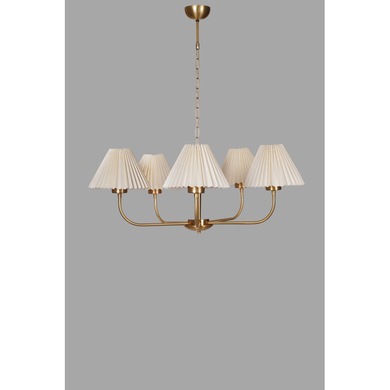 Lustre, H 31,44 po x l 9,04 po x P 9,04 po, Crème / doré, 5 lumières