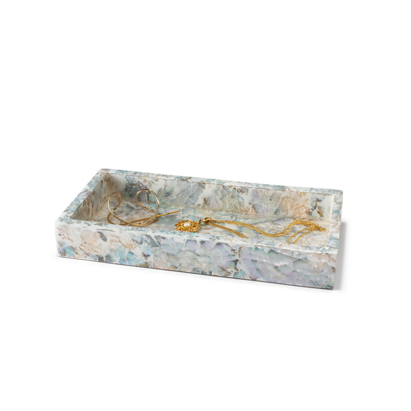 Decorative Tray, Marble, Silver/Gray/Cream