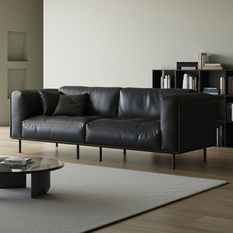 Canapé modulaire noir en cuir véritable, 4, H 31,5 po x l 110,24 po x P 36,61 po, Noir