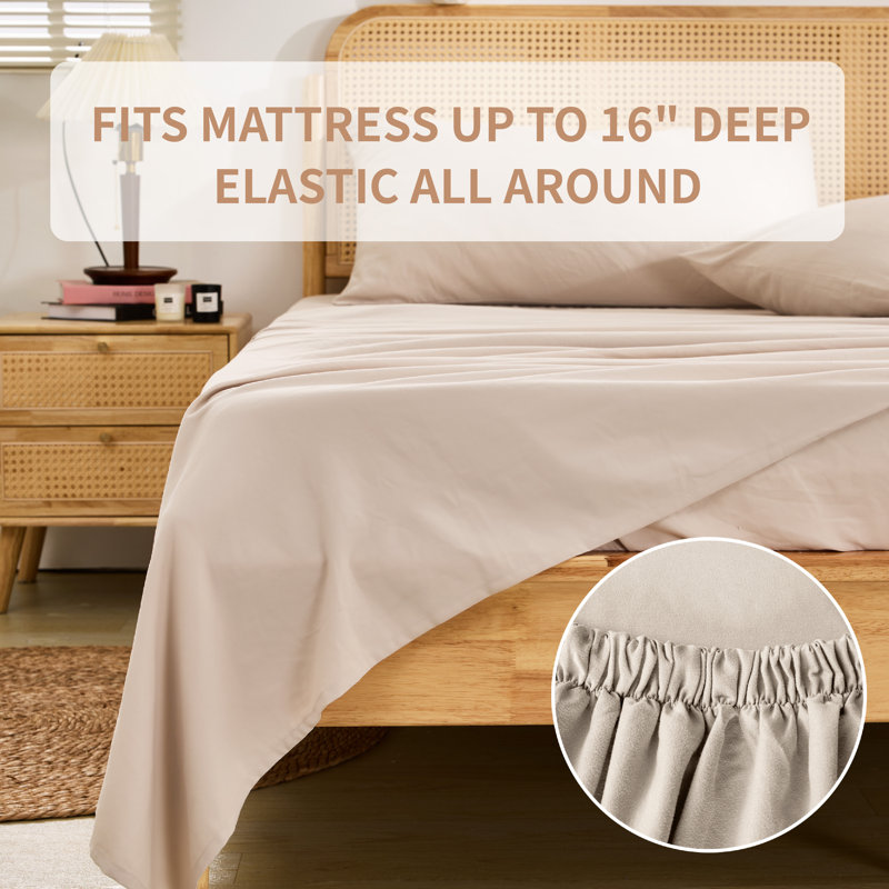 Ensemble de draps profond avec ourlet plissé, Ensemble de draps pour taille de lit très grand c, Brun