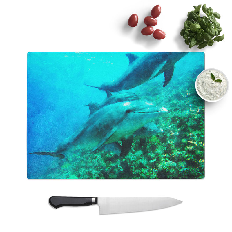 Dolphins Painting Chopping Board, 28.5cm W x 39cm L