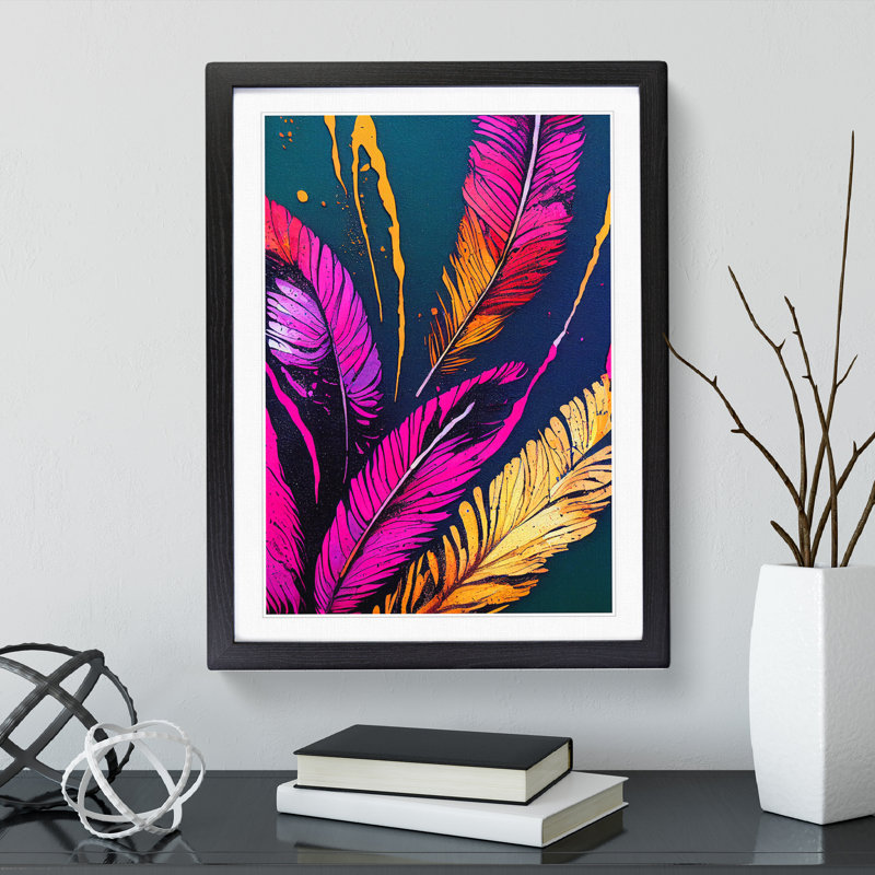 XV1022-3321X Feathers No.2 - Single Picture Frame Print, Black, 46cm H x 34cm W x 2cm D