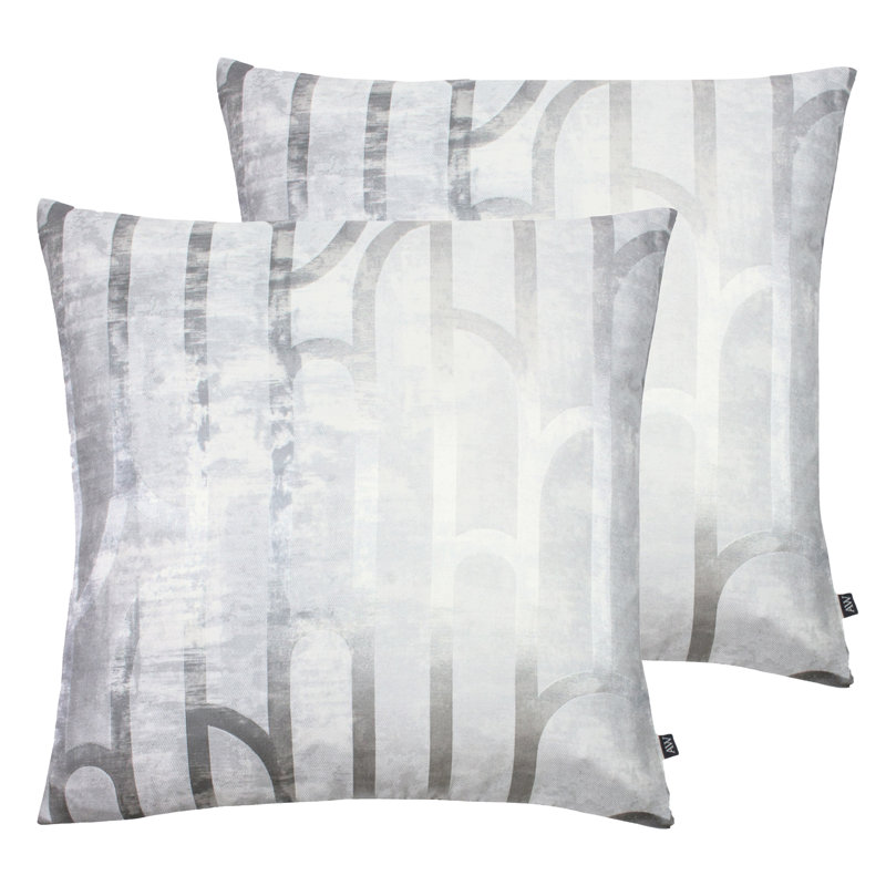 Ashley Geometric Square Throw Cushion, Platinum/Silver, Feather
