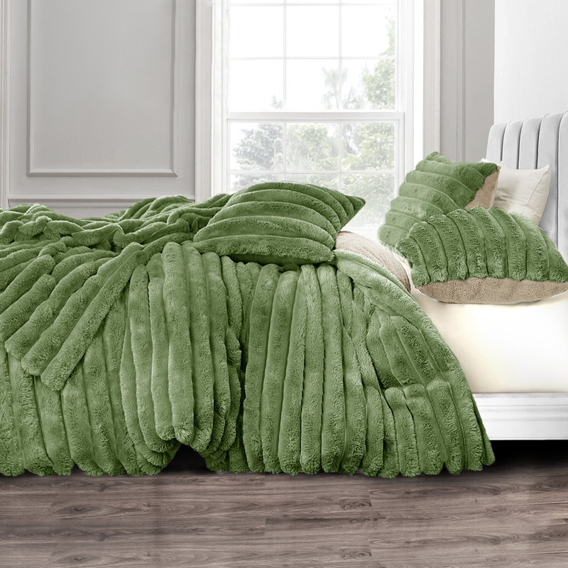 Polyester Solid Colour Duvet Cover Set, Double Duvet Cover + 2 Standard Pillowcases, Green