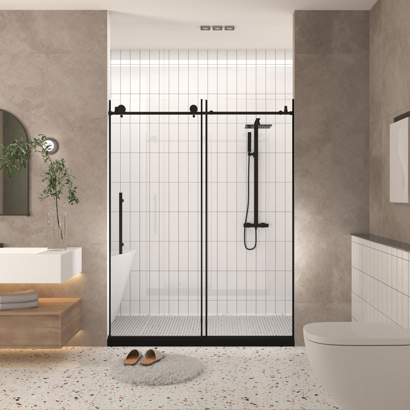 Porte de douche sans cadre 44-48 pouces noir mat, Noir mat
