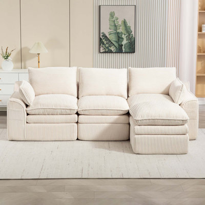 Canapé modulaire moderne en velours côtelé avec coussins Cloud, aucun assemblage requis