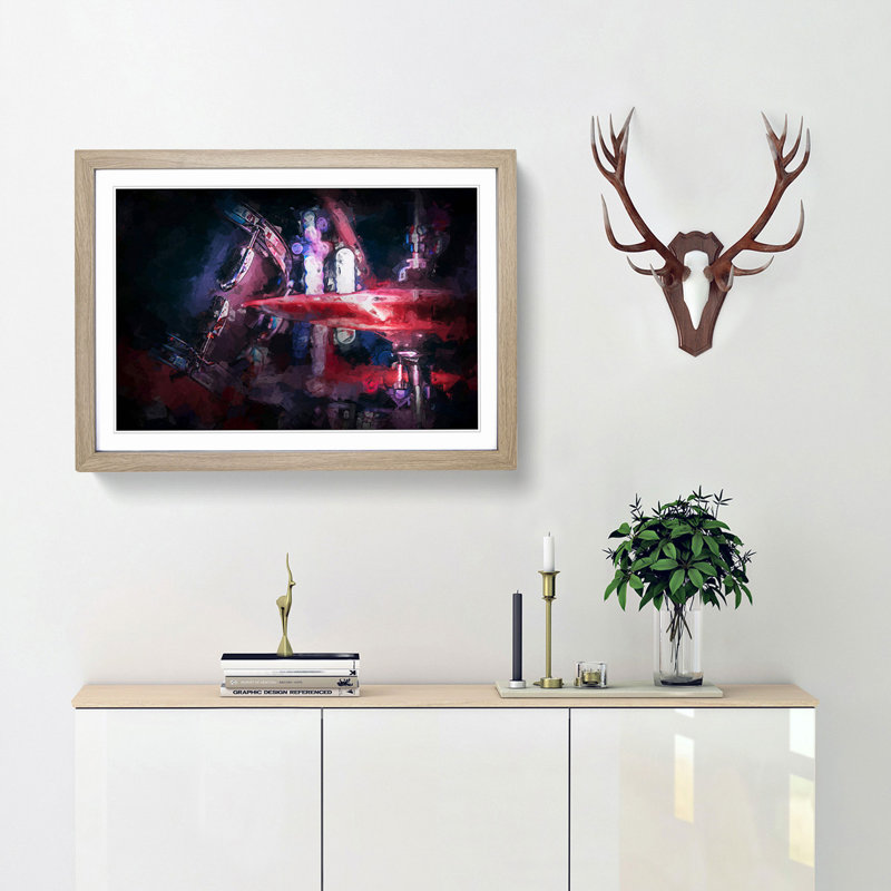 Drum Kit in Abstract - Picture Frame Graphic Art Print, 36cm H x 48cm W x 2cm D, Oak Framed