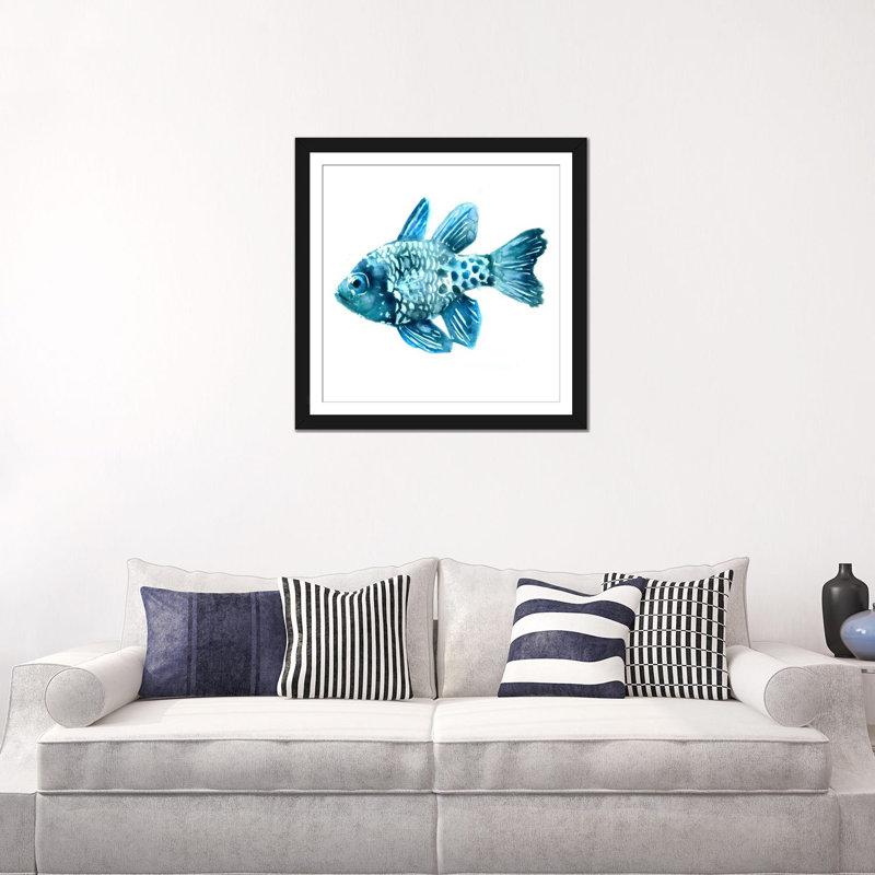 « fish ii », impression sur toile, H 24 po x l 24 po x P 1 po, Papier avec cadre noir, Blanc