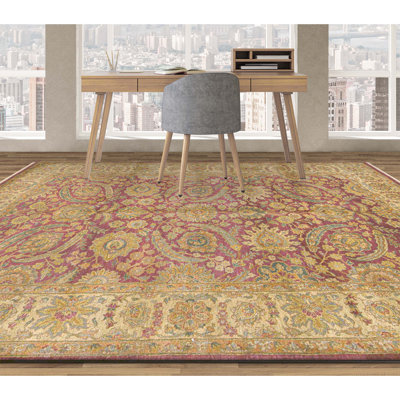 Tapis rouge et or noué à la main de haute qualité