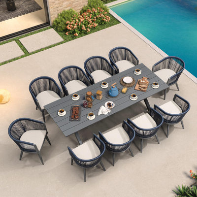 Patio Dining Set For 10 All-Weather Wicker 11 Piece Aluminium Outdoor Table And Chairs Set Included Cushions For Backyard Indoor Decor Kitchen Modern Outdoor Furniture Set