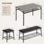 Ensemble de table de salle à manger 4 pièces pour 4 personnes, table de cuisine industrielle en panneau de fibres à densité moyenne avec tablette de rangement sous la table, 1 banc rembourré en polyuréthane et 2 tabourets, ensemble de salle à manger pour petit appartement gris