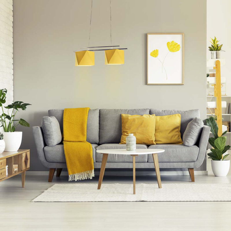 Dendall 2 - Light Kitchen Island Pendant, Yellow, Chrome