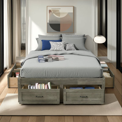 Modern Platform Bed with 6 Storage Drawers, No Box Spring Needed