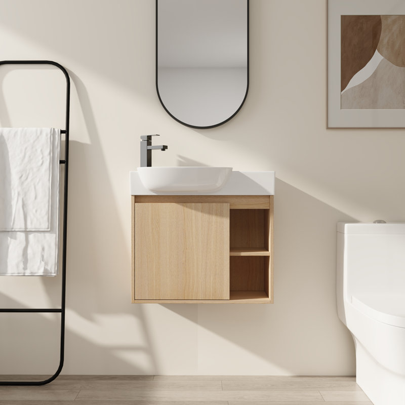 Meuble-lavabo mural 26 po avec lavabo asymétrique en céramique