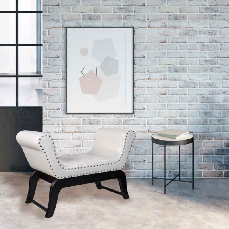 Upholstered Bench, 60% velvet-40% Polyester, White