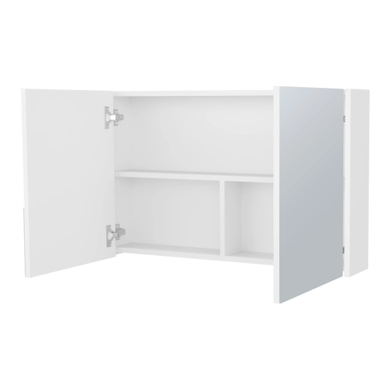 Modern Bathroom Cabinet In White, 2 Doors With Mirrors, 3 Shelves For Storage, Graceful Style White 2-Door Medicine Mirrors And Internal Cool Splendor