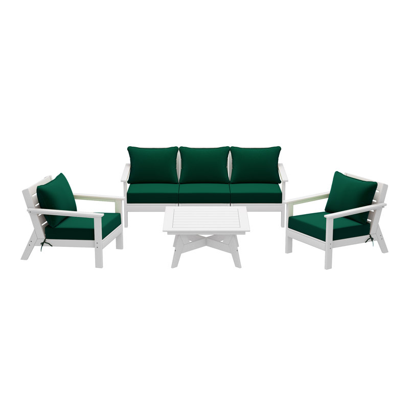 6-Piece Deep Seating Set, White, Green