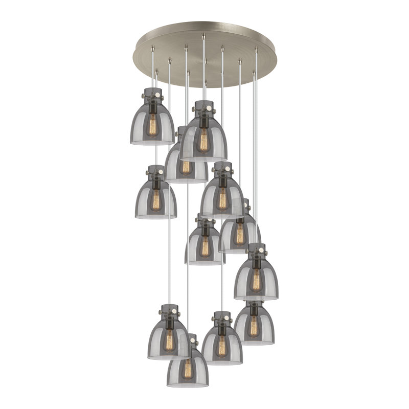 Luminaire suspendu 12 lumières Amrith, Gris fumée clair, Nickel satiné brossé