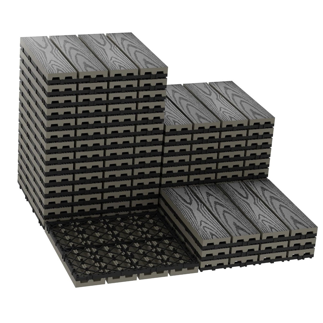 27pcs Durable Waterproof Interlinked Deck Tiles 30x30cm Composite Wood Outdoor Flooring Hassle-Free DIY Install All-Weather Coffee Color Appropriate f