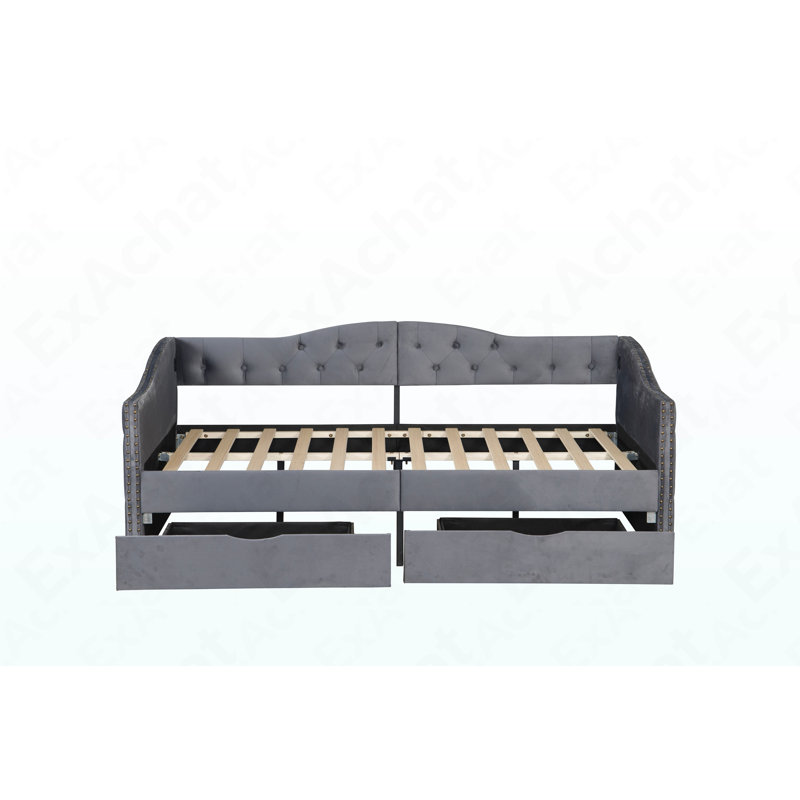 Full Size Boucle Bed Frame, Upholstered Cloud Bed Frame With Headboard, With 2 Storage Drawers And 2 USB Charging Design, Solid Wood Legs And Slats, No Box Spring Needed,Grey Full