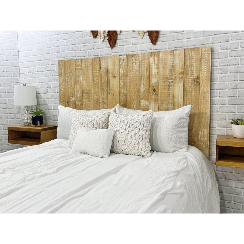Ashleah Solid Wood Panel Headboard Wall Leaner Style, Boho Whitewash, Full