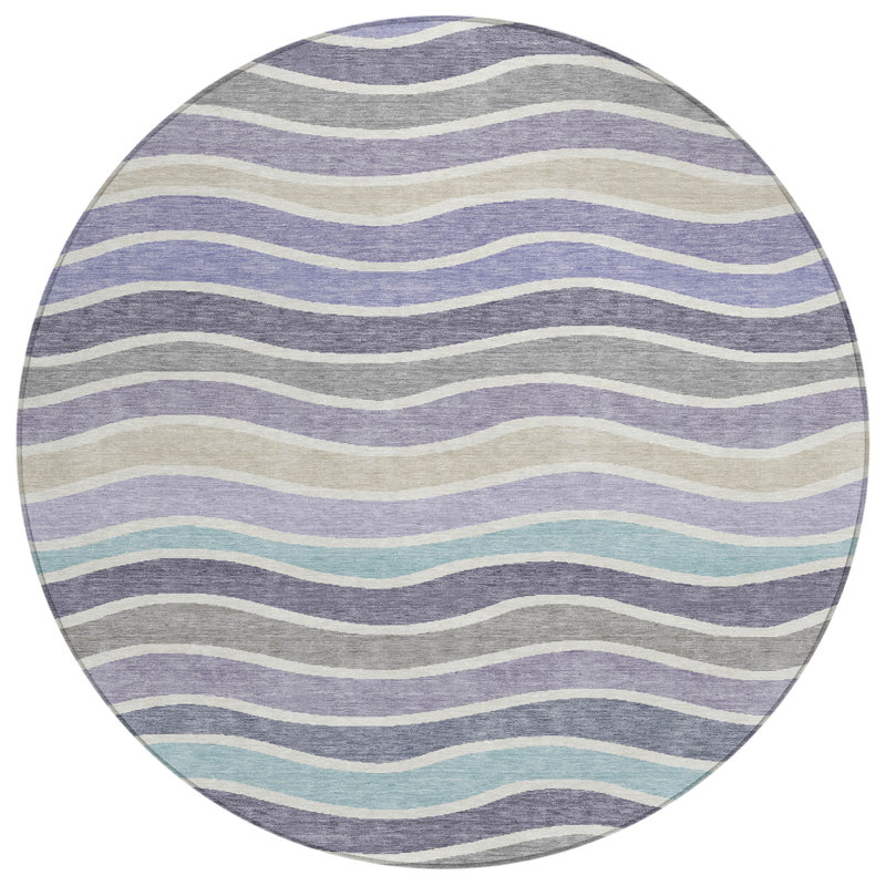 Machine Washable Indoor/Outdoor Micelotta ACN2333 Stripes Rug, Round 8'