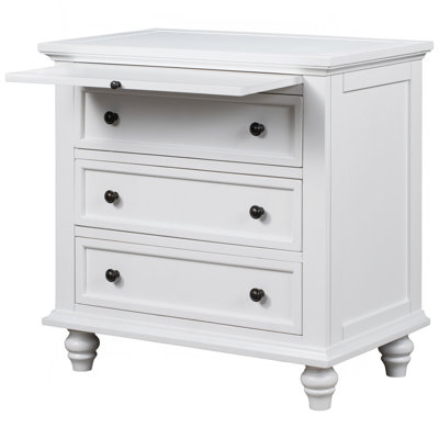 27.6'' Painted Nightstand with pull-out tray, Fashion Bedside Cabinet with 3 Drawers, Minimalist Sofa Side Table with rubber legs and Metal handle for Bedroom Sofa Couch Office